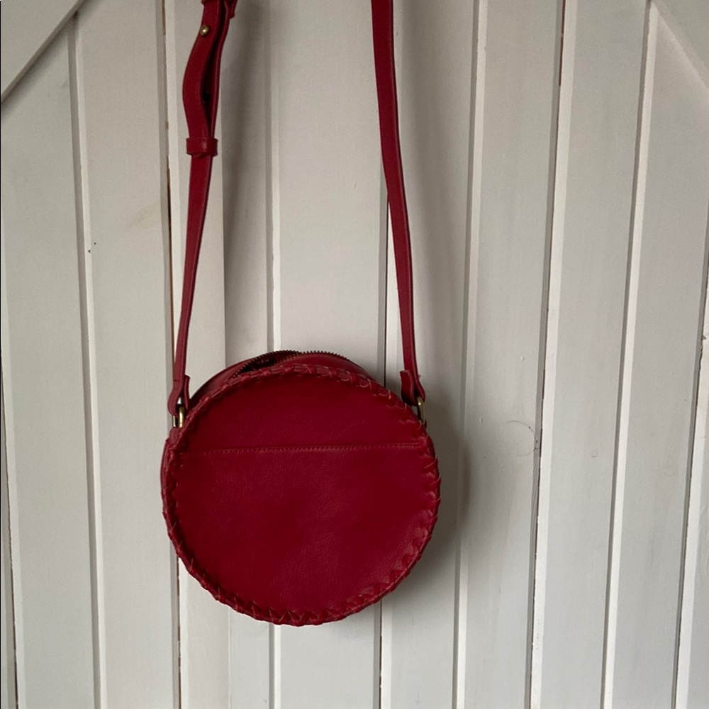 American Eagle Whip Stitch Red Round Leather Crossbody Bag Purse NWOT